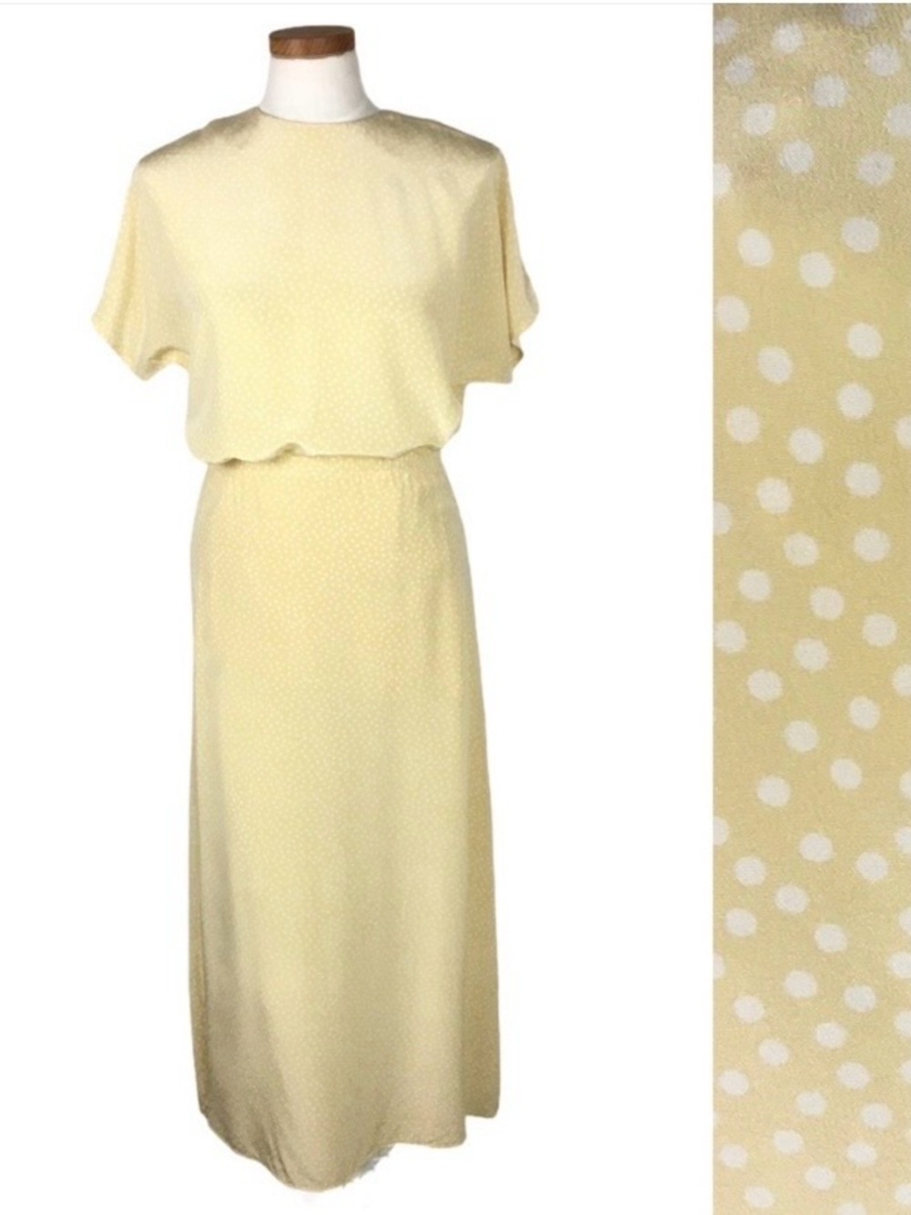 Vintage Gabriele Knecht Butter Yellow Polka Dot Silk Skirt Set Sz S and M